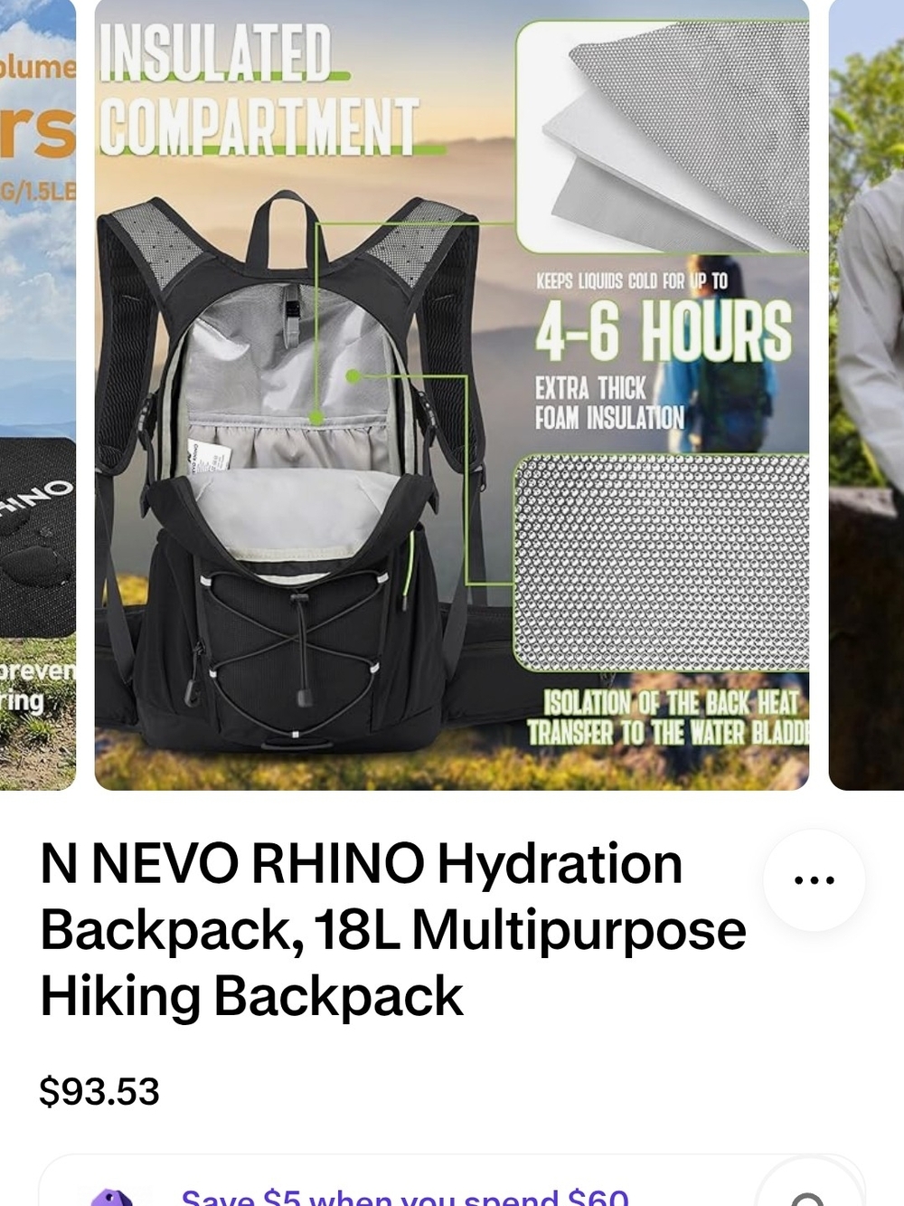 Source Unknown Black and Gray Hydration Backpack with Insulated Compartment